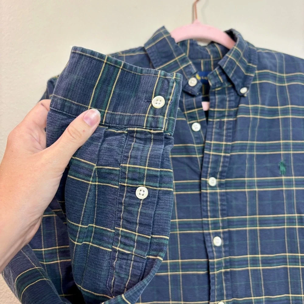 Ralph Lauren Shirt Mens‎ Medium Blue Blackwatch Plaid Casual Button Down Top - Picture 5 of 11